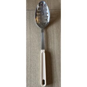 Vintage MCM EKCO 12" Slotted Kitchen Spoon Beige Handle Utensil USA Made Mint